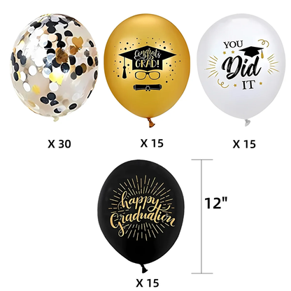 Pack of 75 Graduation Party Decoration Balloons with Balloon Ribbons
