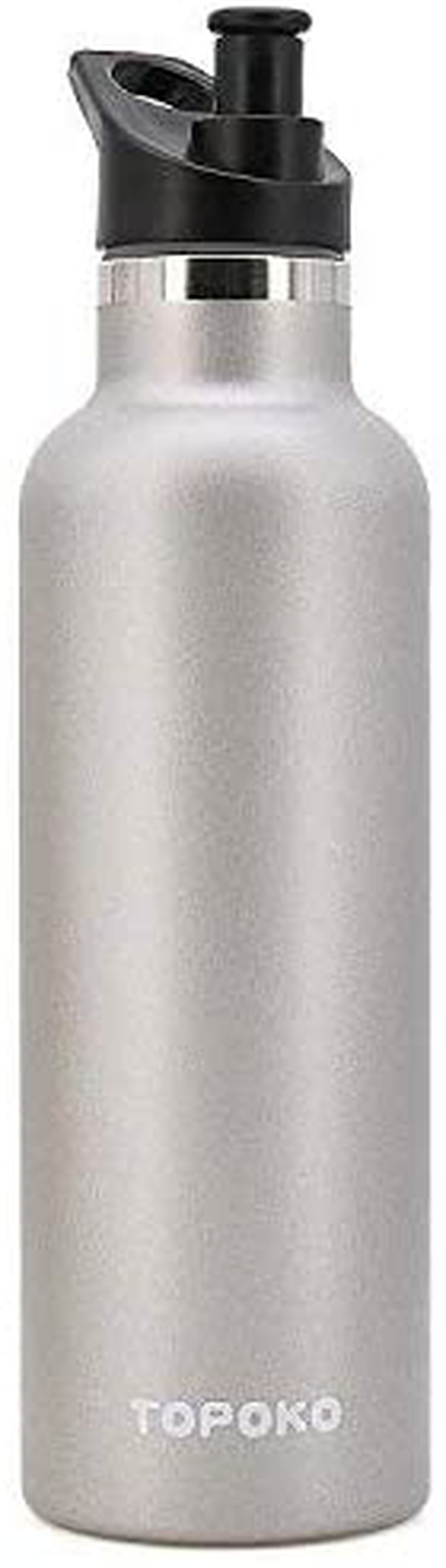 TOPOKO 25 OZ Hydro Double Wall Flask Stainless Steel Water Bottle, Bite Valve Top, Vacuum Insulated, Sweat Proof, Leak Proof Sports Thermos. Standard Mouth 25oz, BPA-Free, Keep Cold 24 Hours (Black)