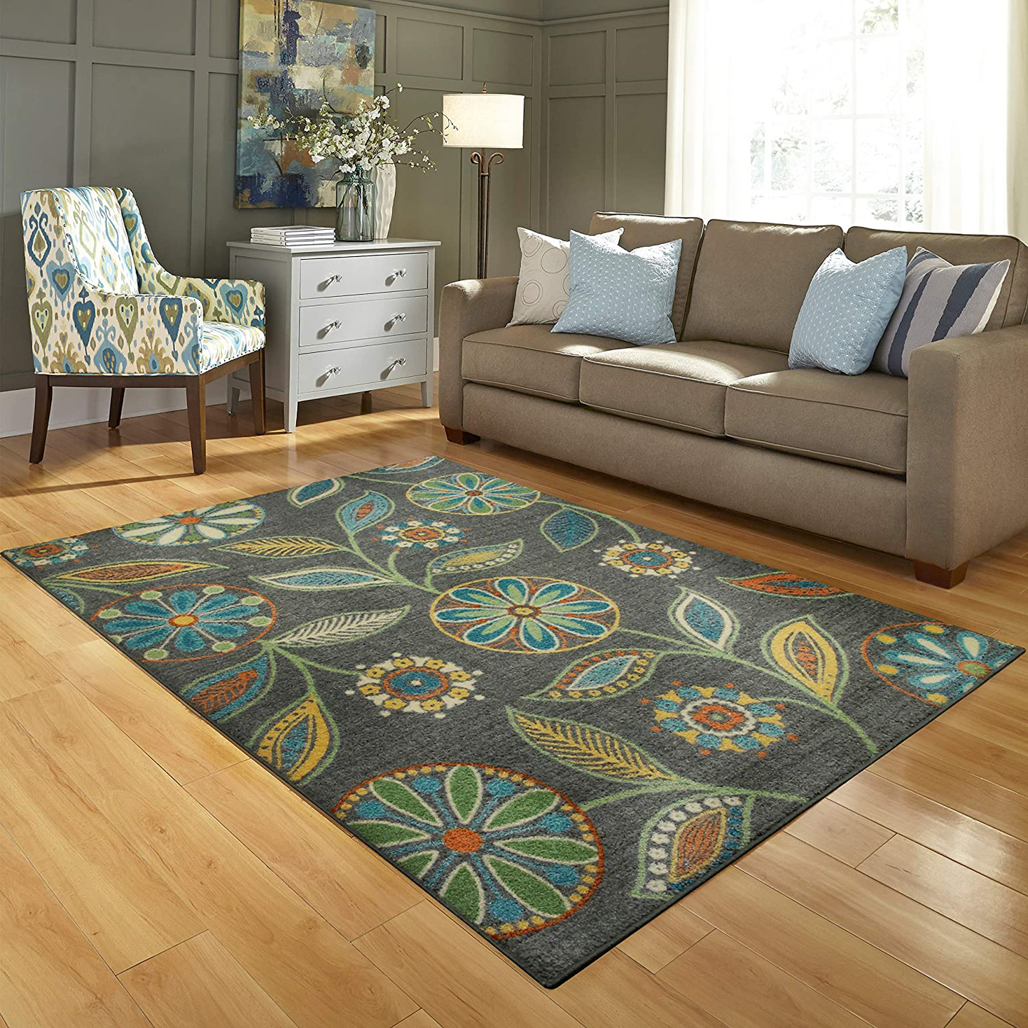 Maples Rugs Reggie Floral Kitchen Rugs Non Skid Accent Area Carpet [Made in USA], 2'6 x 3'10, Merlot