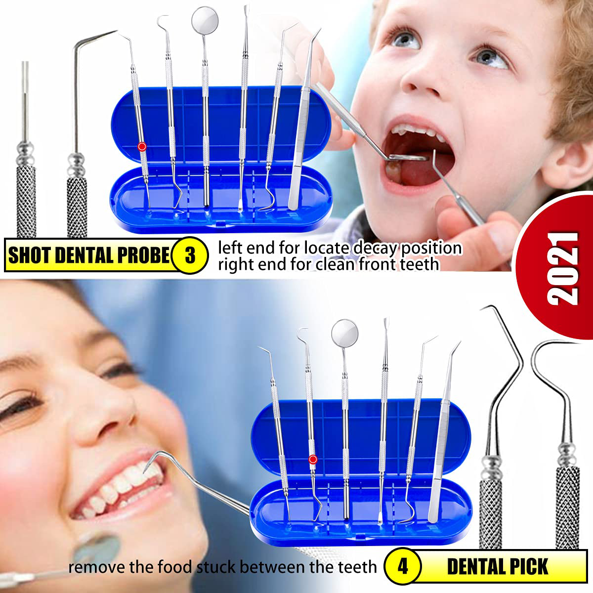 Dental Tools To Remove Plaque and Tartar, Professional Teeth Cleaning Tools, Stainless Steel Dental Hygiene Oral Care Kit with Plaque Remover, Tartar Scraper, Tooth Scaler, Dental Pick - with Case