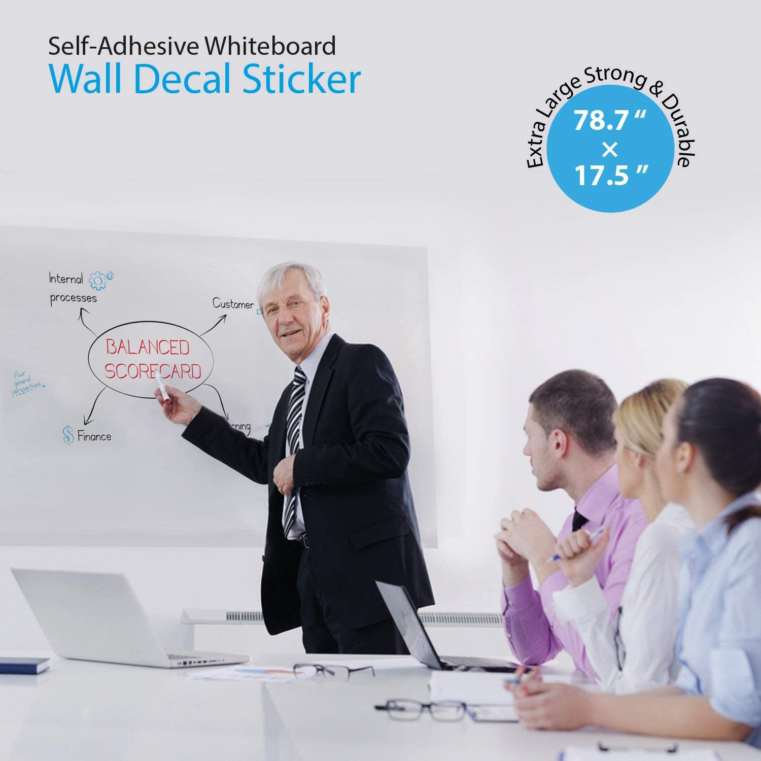 Extra Large Whiteboard Decal Sticker, Self-Adhesive Paper Message Board (6.5 FEET) Peel and Stick Wallpaper with 4 Dry Erase Markers, Size 17.7” X 78.7”
