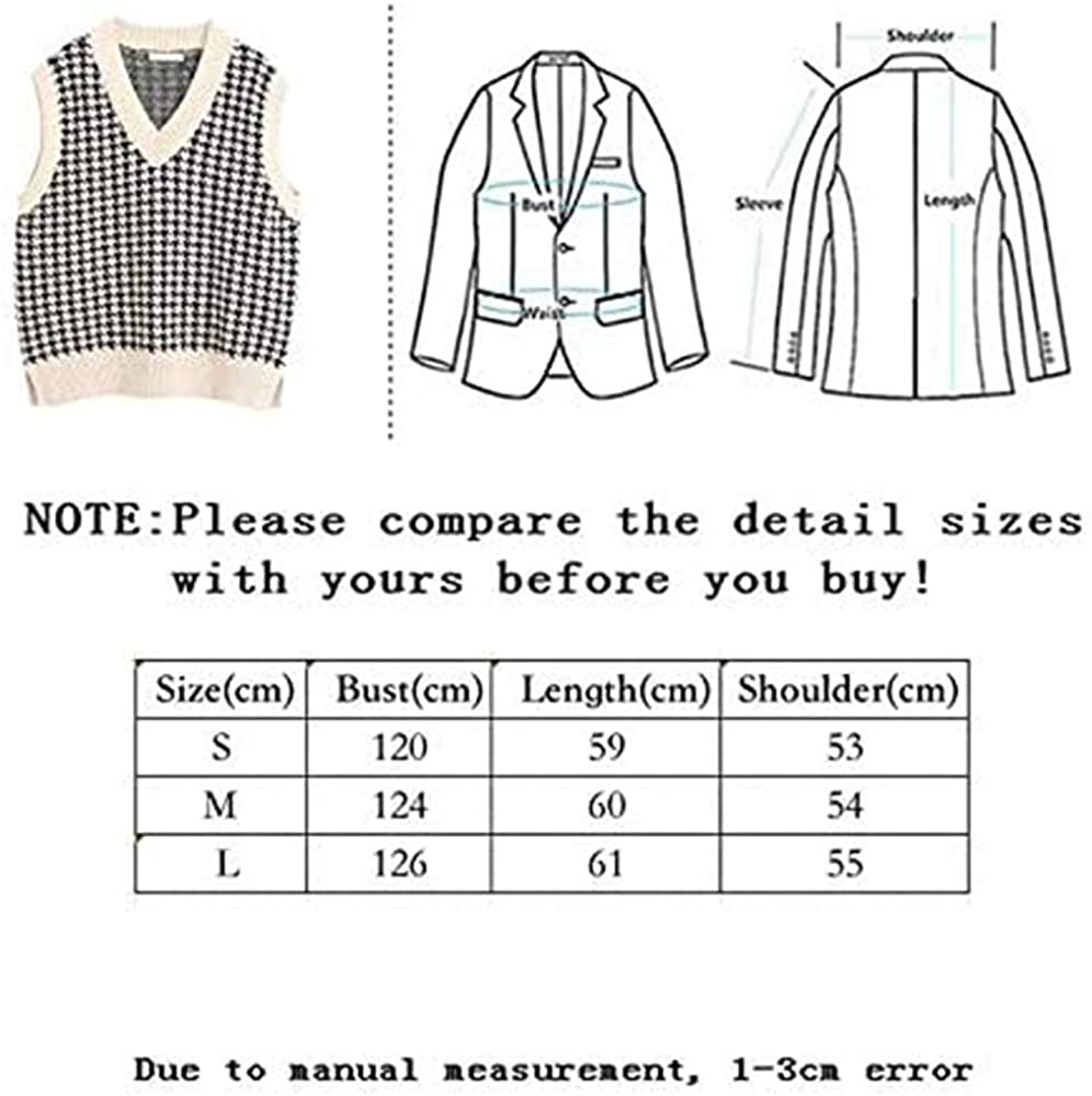 Jlihang Oversized Houndstooth Knitted Vest Sweater Vintage V Neck Loose Sleeveless Sweater