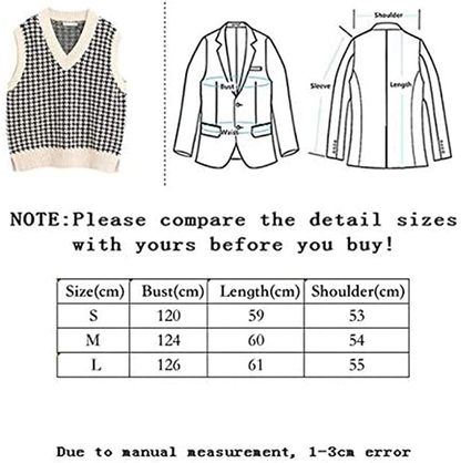 Jlihang Oversized Houndstooth Knitted Vest Sweater Vintage V Neck Loose Sleeveless Sweater