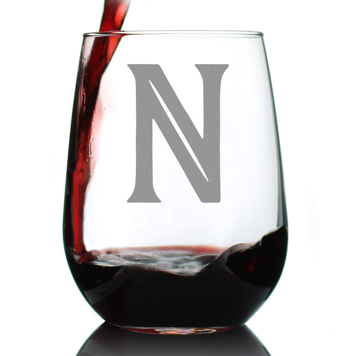 Monogram Bold Letter M - Stemless Wine Glass - Personalized Gifts for Women and Men - Large Engraved Glasses