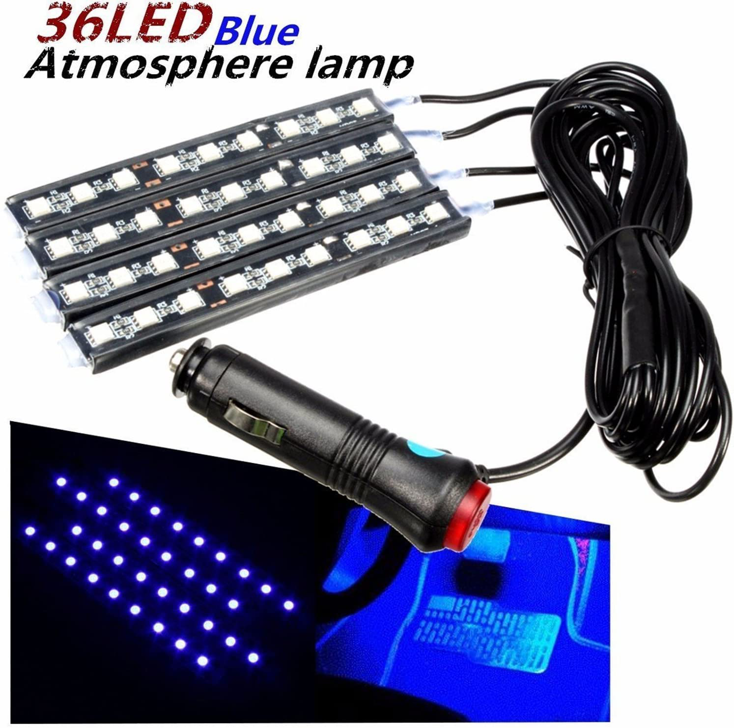 Car LED Strip Light, EJ's SUPER CAR 4pcs 48 LED DC 12V Multicolor Music Car Interior Lights LED Under Dash Lighting Atmosphere Neon Lights Kit with Sound Active Function and Wireless Remote Control