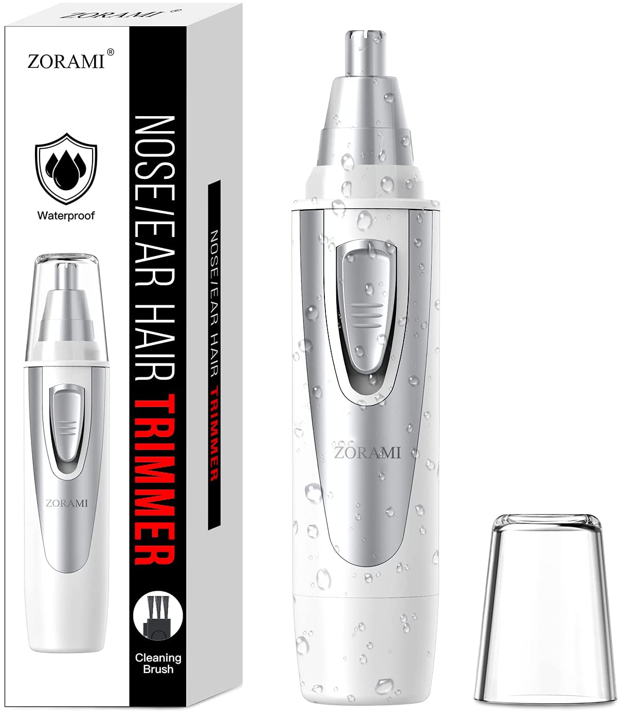 Ear and Nose Hair Trimmer Clipper - 2021 Professional Painless Eyebrow & Facial Hair Trimmer for Men Women, Battery-Operated Trimmer with IPX7 Waterproof, Dual Edge Blades for Easy Cleansing White