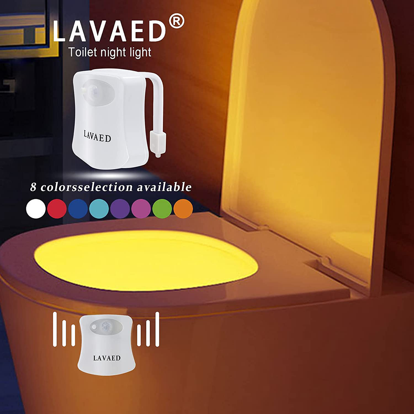 LAVAED Motion Sensor Toilet Night Light Home Toilet Light Bathroom Body Motion Sensor Toilet Bowl Seat Light Lamp 8-Color Changes (1 Pack)