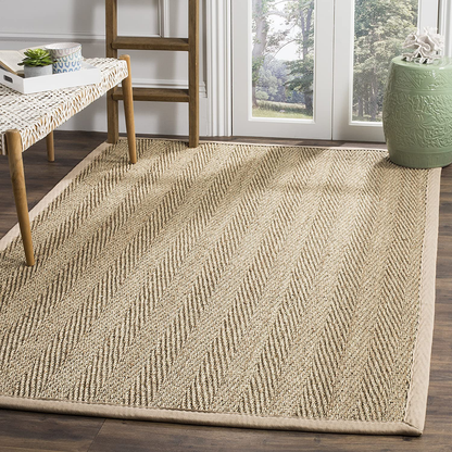 Safavieh Natural Fiber Collection NF115J Border Herringbone Seagrass Runner, 2'6" x 6' , Ivory