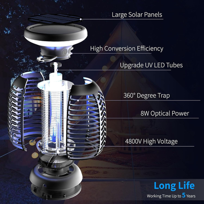 Outdoor Solar Bug Zapper with LED Light - 4000mAh - IP66 Waterproof