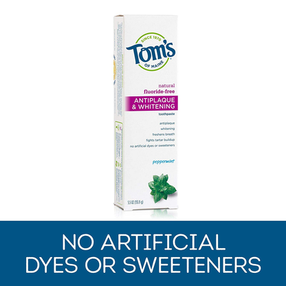 Tom's of Maine Fluoride-Free Antiplaque & Whitening Natural Toothpaste, Peppermint, 5.5 oz. 2-Pack (Packaging May Vary)