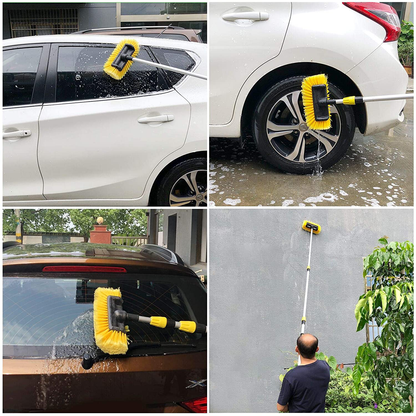 Buyplus Car Wash Brush with Long Handle - 12 Foot Telescopic Flow Through Car Washing Brush with Hose Attachment, Soft Bristle Head for RV, Trucks, No Scratch Dip Car Cleaning Water Brush