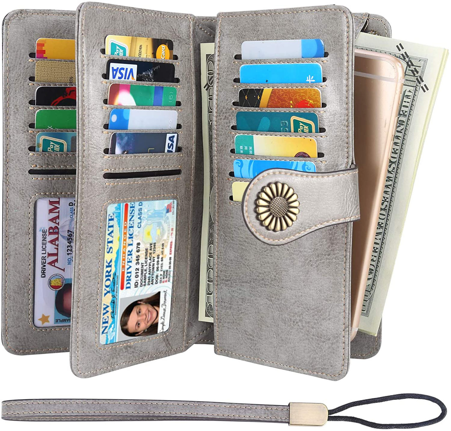 Lavemi Womens Large Capacity RFID Blocking Leather Wristlet Clutch Wallets Card Holder