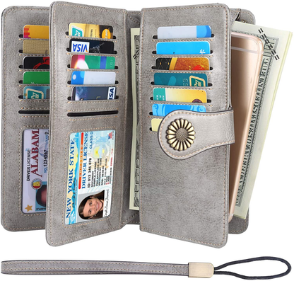 Lavemi Womens Large Capacity RFID Blocking Leather Wristlet Clutch Wallets Card Holder