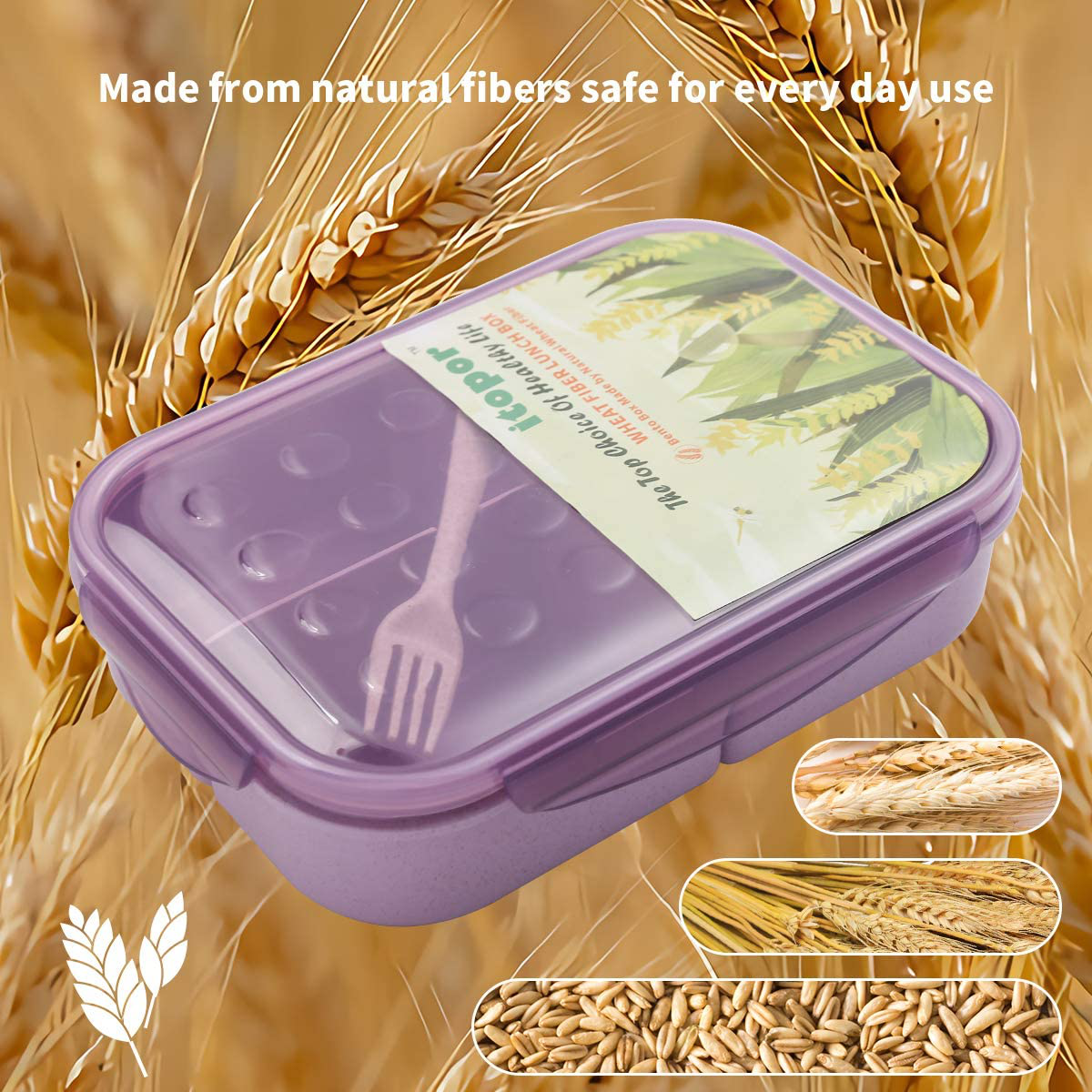 Bento Box,Bento Lunch Box for Kids and Adults, Leakproof Lunch Containers with 3 Compartments, Lunch box Made by Wheat Fiber Material(White) By Itopor