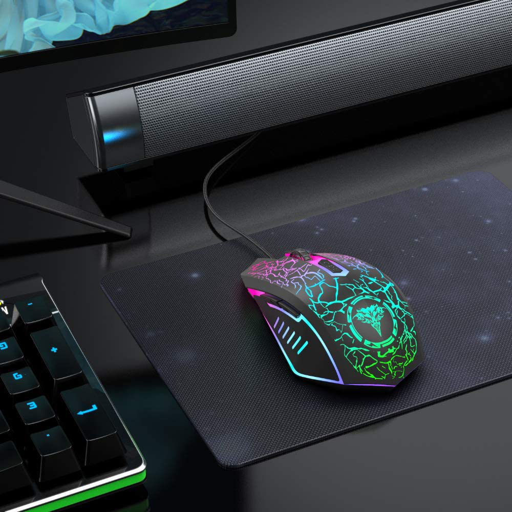 Gaming Mouse Wired, USB Optical Computer Mice with RGB Backlit, 4 Adjustable DPI Up to 3600, Ergonomic Gamer Laptop PC Mouse with 6 Programmable Buttons for Windows 7/8/10/XP Vista Linux