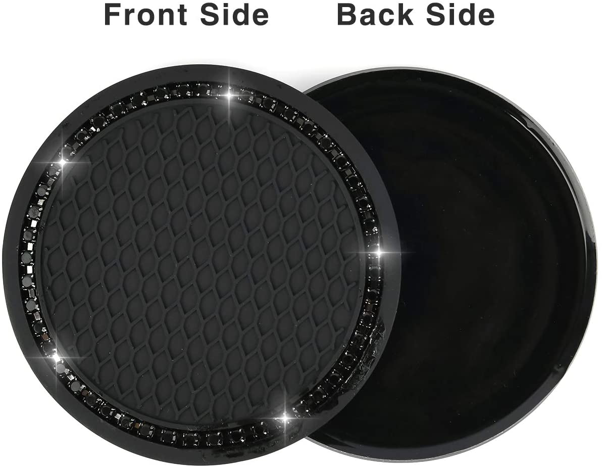 Valleycomfy 4PCS Bling Car Coasters, Universal Vehicle Bling Car Accessories -2.75 inch Silicone Anti Slip Crystal Rhinestone Cup Holder Coasters for Car (Black)
