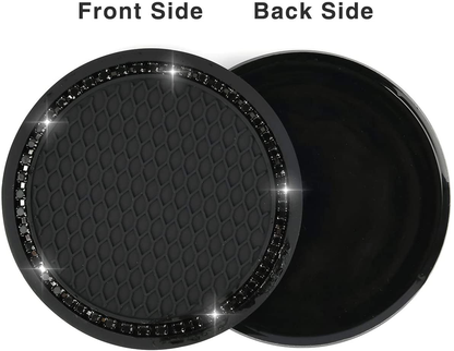 Valleycomfy 4PCS Bling Car Coasters, Universal Vehicle Bling Car Accessories -2.75 inch Silicone Anti Slip Crystal Rhinestone Cup Holder Coasters for Car (Black)