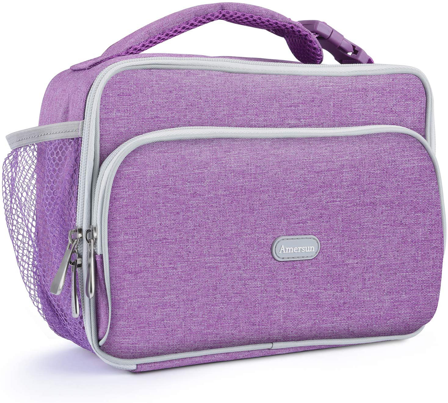 Amersun Kids Lunch Bag, Durable Insulated School Lunch Bag with Padded Liner Keeps Food Warm Cold Longer Time,Small Water-resistant Thermal Travel Office Lunch Cooler for Teen Girls-2 Pockets, Purple