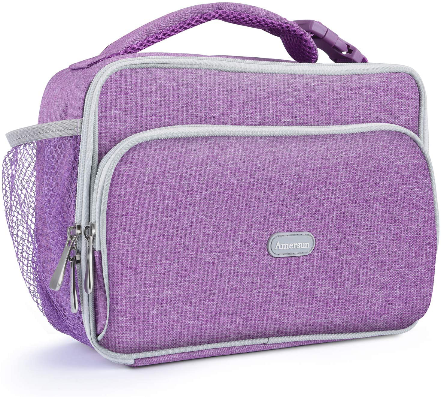 Amersun Kids Lunch Bag, Durable Insulated School Lunch Bag with Padded Liner Keeps Food Warm Cold Longer Time,Small Water-resistant Thermal Travel Office Lunch Cooler for Teen Girls-2 Pockets, Purple