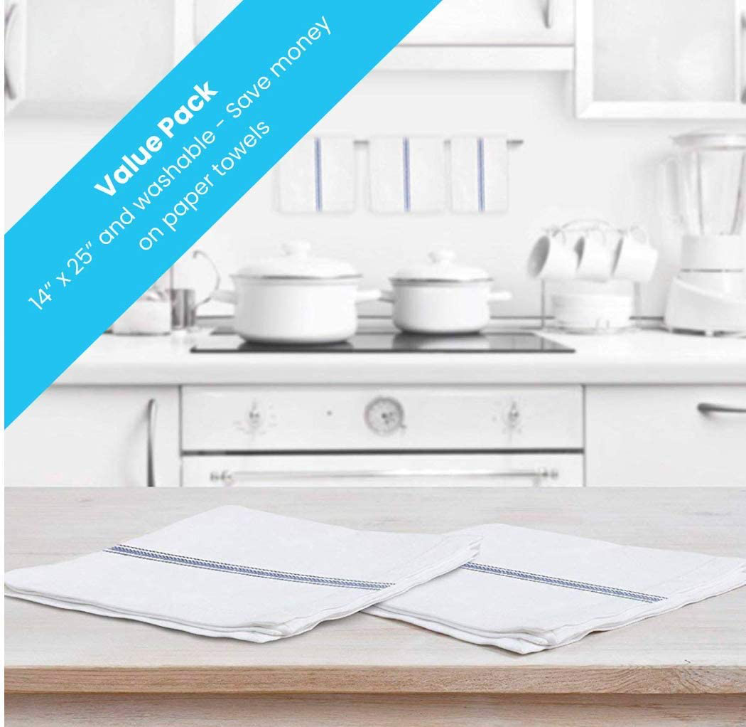 Zeppoli Classic Kitchen Towels 30-Pack - 100% Natural Cotton Dish Towels - Reusable Cleaning Cloths - Super Absorbent Kitchen Linen Sets - Machine Washable Hand Towels - 14” x 25”