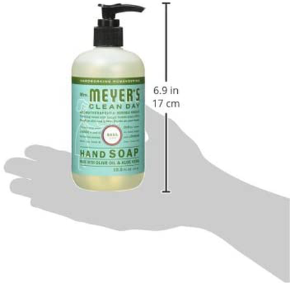 Mrs. Meyer's Clean Day Liquid Hand Soap, Cruelty Free and Biodegradable Hand Wash Formula Made with Essential Oils, Basil Scent, 12.5 oz - Pack of 3