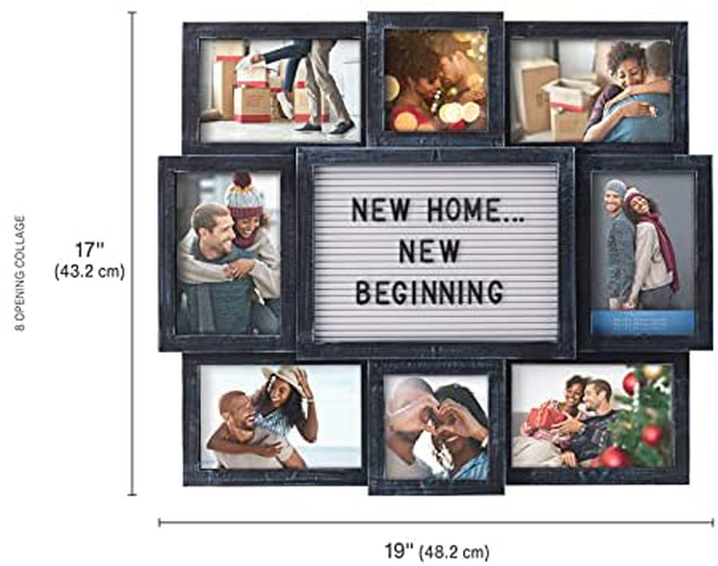 Melannco Customizable Letterboard 8-Opening Photo Collage, 19 x 17 inch,Distressed Black