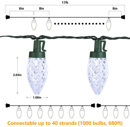 Brizled C9 Green St Patricks Day Lights, 16ft 25 LED Faceted String Lights, Connectable 120V UL Certified Christmas Lights, Indoor Outdoor Decorative Lights for Party, Easter, Patio, Garden, Holiday
