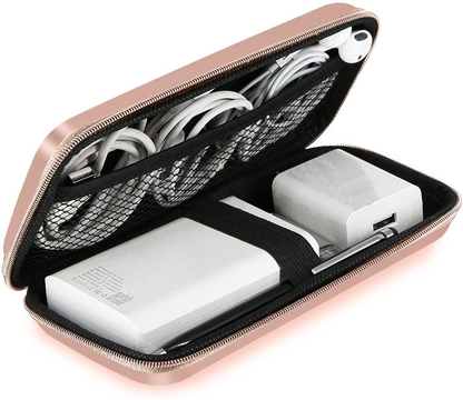 iMangoo Shockproof Carrying Case Hard Protective EVA Case Impact Resistant Travel 12000mAh Bank Pouch Bag USB Cable Organizer Earbuds Sleeve Pocket Accessory Smooth Coating Zipper Wallet Rose Gold