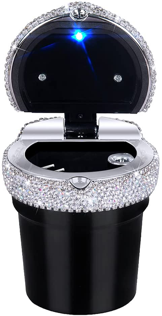 eing Car Ashtray Portable Bling Cigarette Smokeless Cylinder Cup Holder with Blue LED Light Indicator,Car Accessories for Women,Ideal for Car,Home and Office,Black