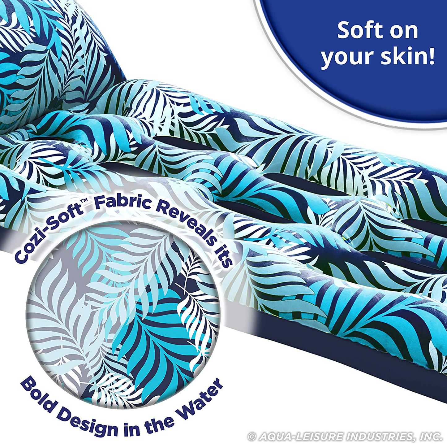 Aqua LEISURE Deluxe Pool Noodle Chair, Inflatable Pool Noodle Float, Luxury Fabric, Heavy Duty, Blue Pineapple Hibiscus, AZL20347