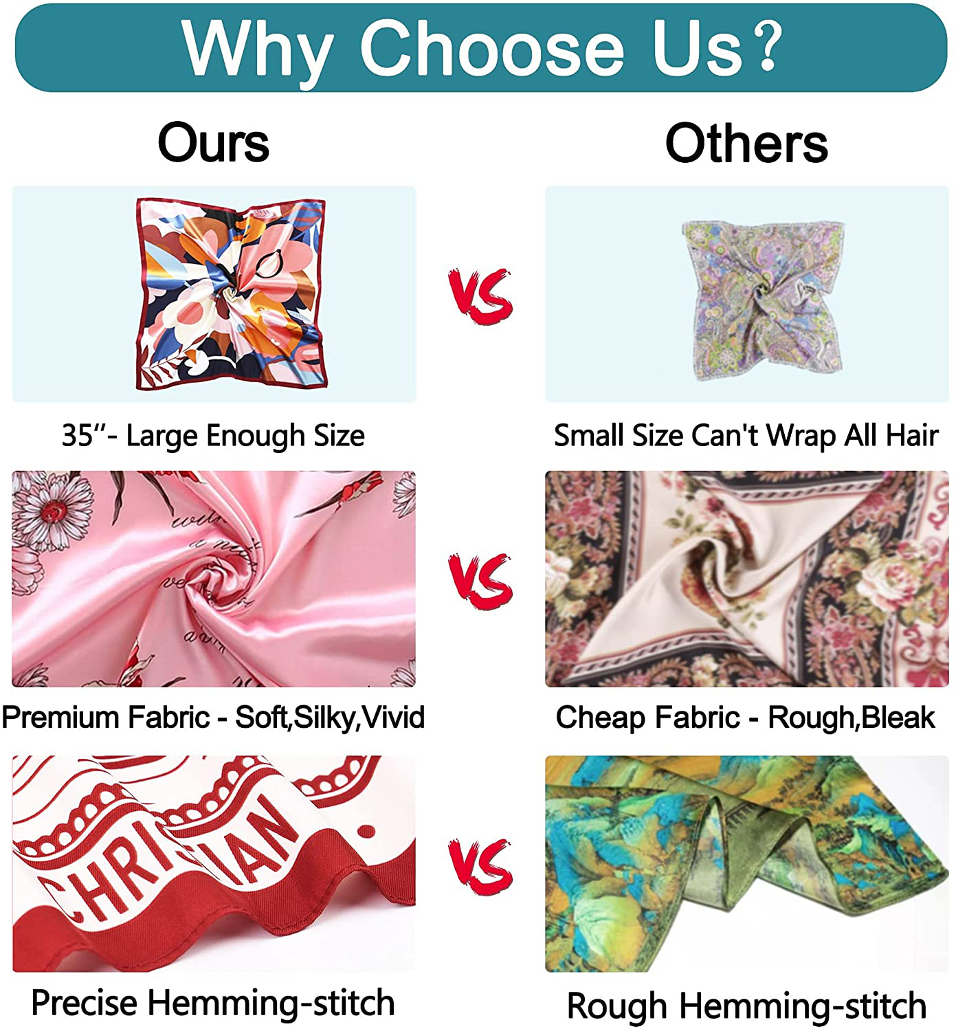 35" Square Silk Like Head Scarf - Women's Fashion Silk Feeling Scarf