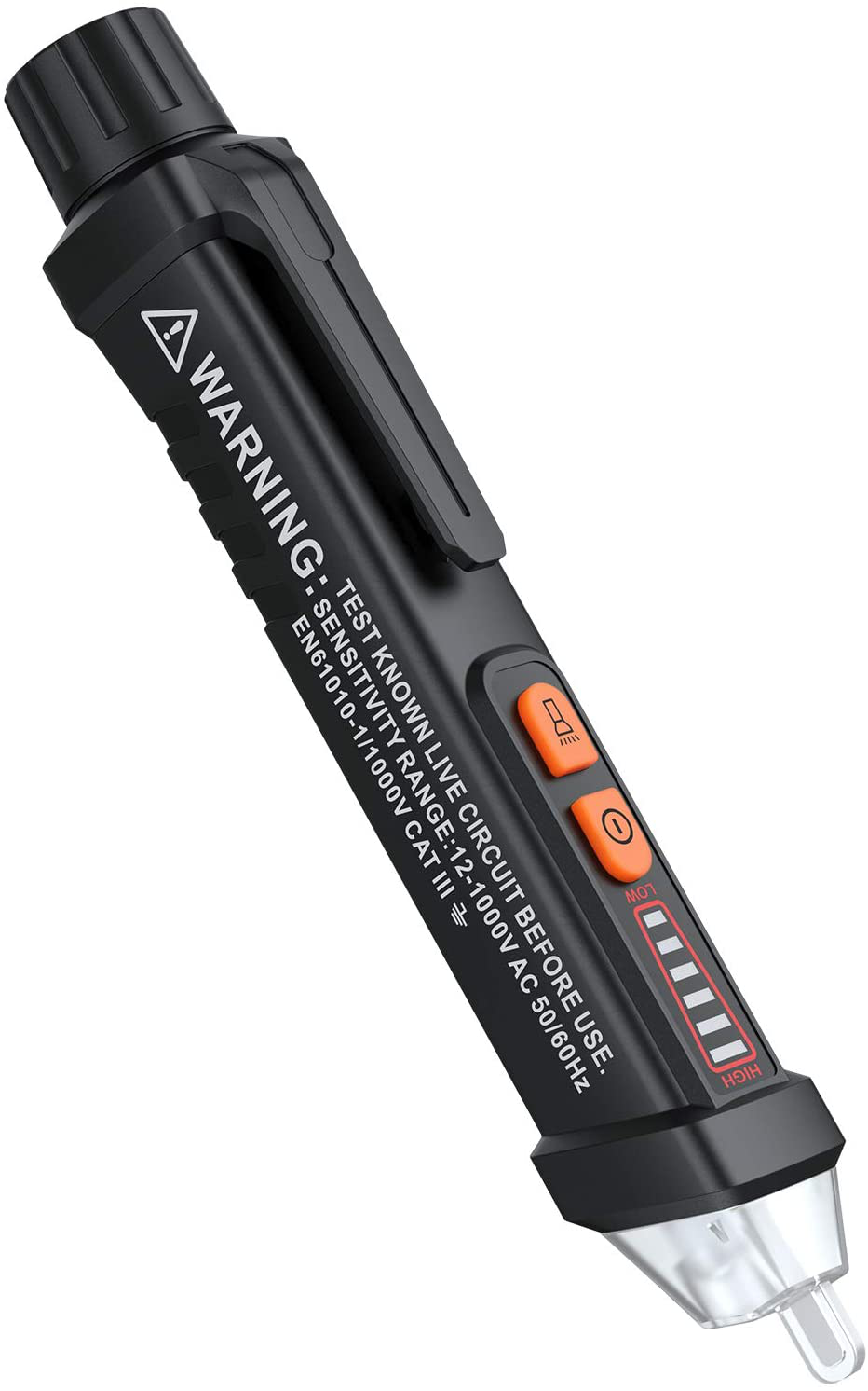Neoteck 12-1000V AC Non-Contact Voltage Tester Detector with Led Flashlight Buzzer Alarm Live/Null Wire Judgment- Black