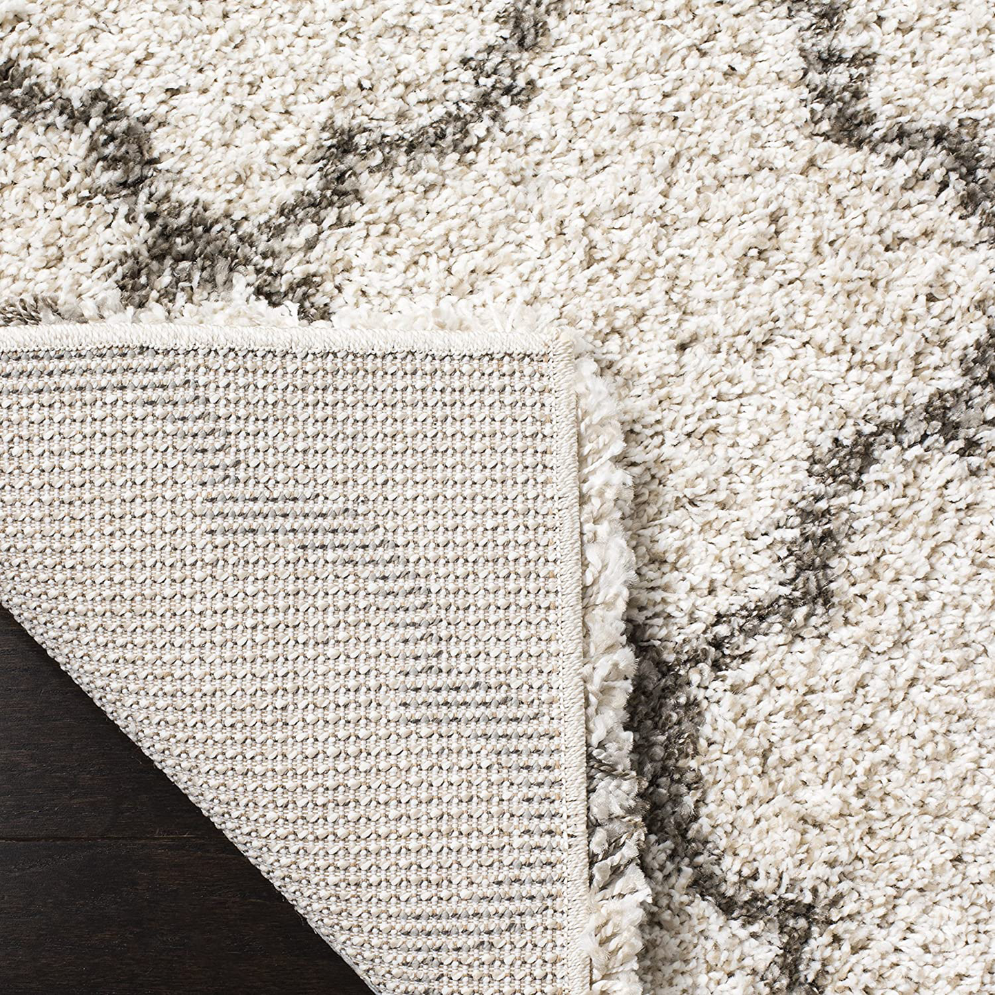 SAFAVIEH Hudson Shag Collection SGH282A Moroccan Trellis Non-Shedding Living Room Bedroom Dining Room Entryway Plush 2-inch Thick Runner, 2'3" x 6' , Ivory / Grey