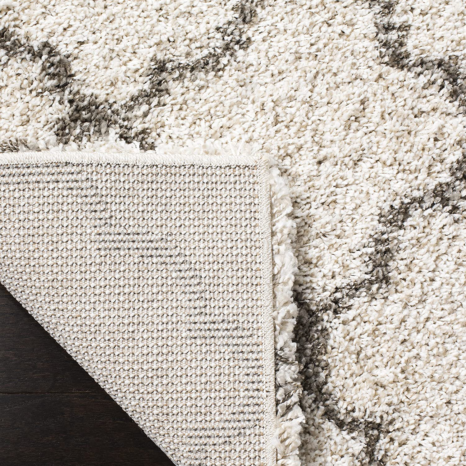 SAFAVIEH Hudson Shag Collection SGH282A Moroccan Trellis Non-Shedding Living Room Bedroom Dining Room Entryway Plush 2-inch Thick Runner, 2'3" x 6' , Ivory / Grey
