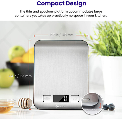 Etekcity Food Nutrition Kitchen Scale, Digital Grams and Ounces for Weight Loss, Baking, Cooking, Keto and Meal Prep, Large, 304 Stainless Steel