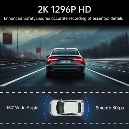 Dash Cam Front Wifi 1296P with Night Vision, APP, 24H Parking Mode, and Loop Recording