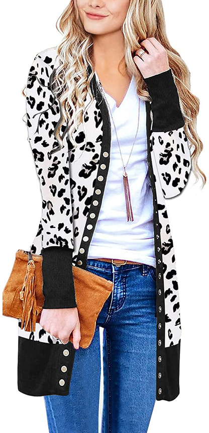 MEROKEETY Women's Long Sleeve Snap Button Down Solid Color Knit Ribbed Neckline Cardigans