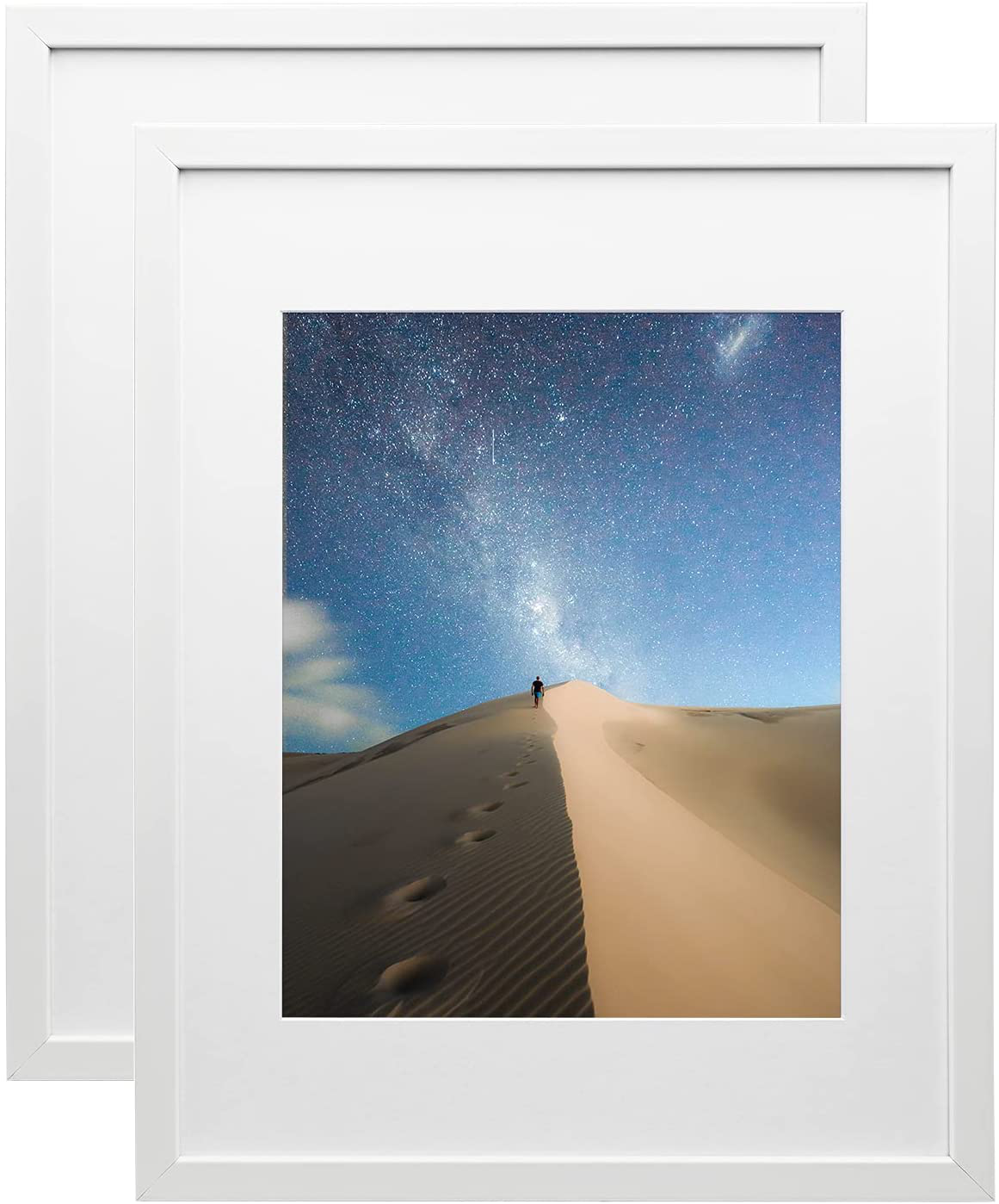 KINLINK 12x16 Picture Frames White, Photo Frames with Polished Glass for Picture 11x14 with Mat or 12x16 without Mat, Composite Wood Picture Frames for Table Top and Wall Mounting, 2 Pack
