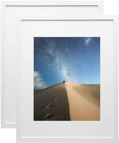 KINLINK 12x16 Picture Frames White, Photo Frames with Polished Glass for Picture 11x14 with Mat or 12x16 without Mat, Composite Wood Picture Frames for Table Top and Wall Mounting, 2 Pack