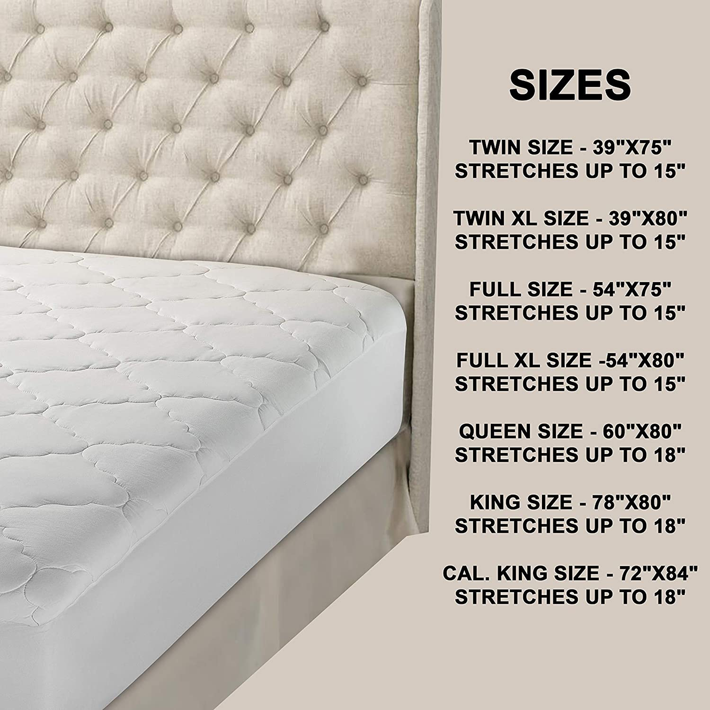 Micropuff Full Extra Long Mattress Pad Cover | Soft Down Alternative Fiber Fill | Fitted Quilted & Only Quality Fabrics Used (Full XL Size -54"x80") Stretches up to 15"