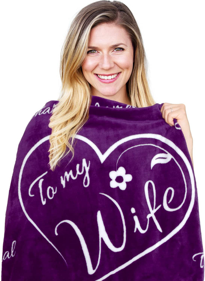 Wife Gift Blanket - I Love You Gifts for Women - Romantic Gifts for Wife Anniversary - Wife Birthday Gifts for Her from Husband for Valentines, Mothers Day or Christmas - Throw 50" x 65" (Merlot Red)