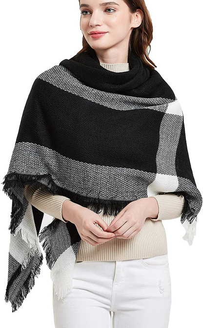 Wander Agio Womens Warm Scarf Square Winter Shawls Large Infinity Scarves Stripe Plaid Scarf