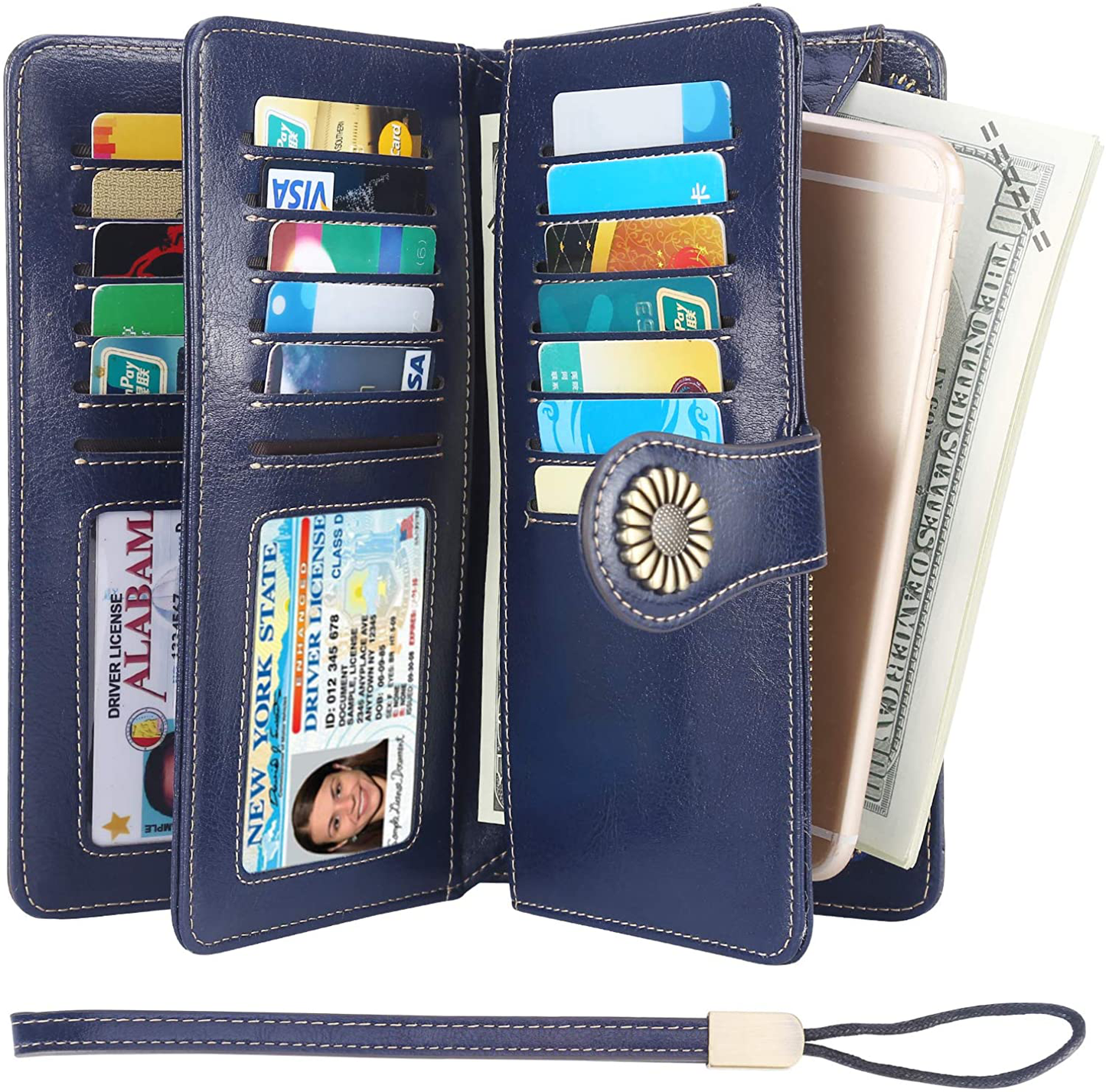 Lavemi Womens Large Capacity RFID Blocking Leather Wristlet Clutch Wallets Card Holder