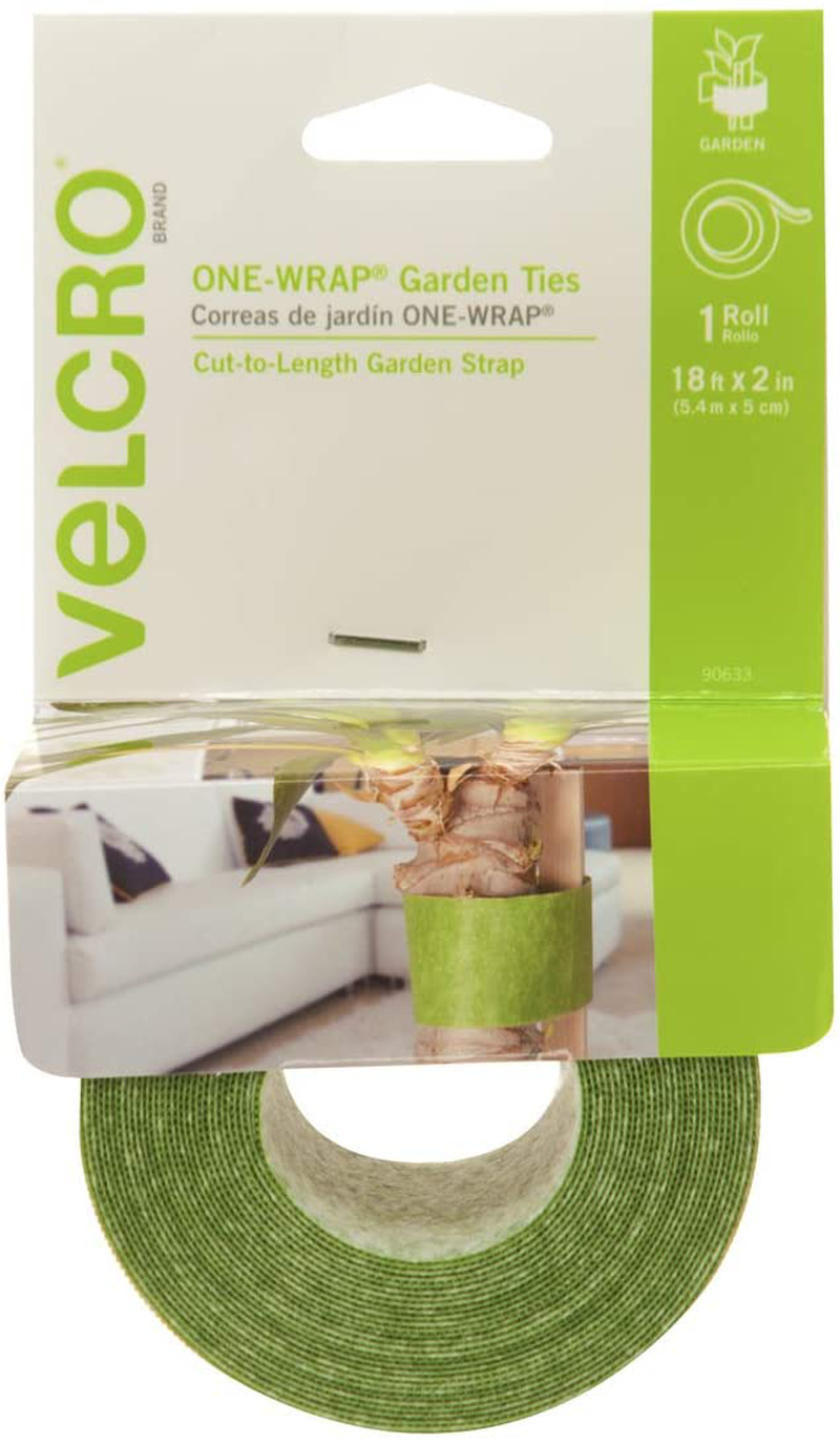 VELCRO Brand VEL-30071-USA ONE-WRAP Garden Ties | Plant Supports for Effective Growing | Strong Grips are Reusable and Adjustable | Cut-to-Length, 50 ft x 1/2 in, Green-Recycled Plastic
