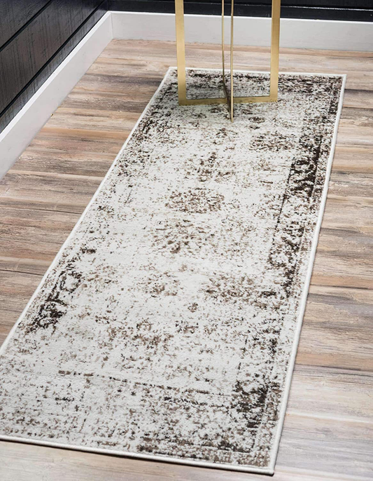 Unique Loom Sofia Collection Area Traditional Vintage Rug, French Inspired Perfect for All Home Décor, 2' 0 x 9' 10 Runner, Ivory/Brown