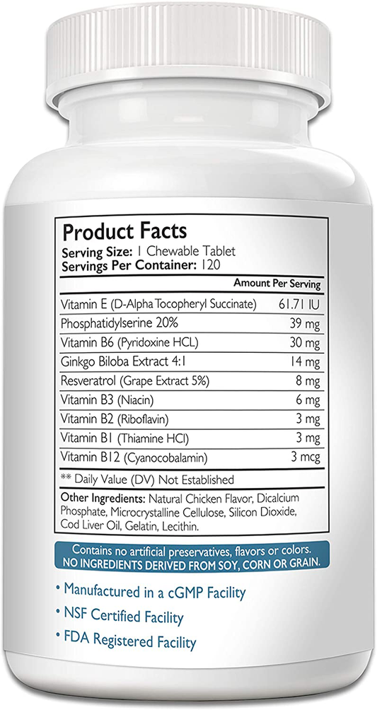 Nutrition Strength Cognitive Support for Dogs, Promotes Dog Brain Health, Mental Support for Old Dogs, Supplement for Dogs with Cognitive Difficulties, 120 Chewable Tablets