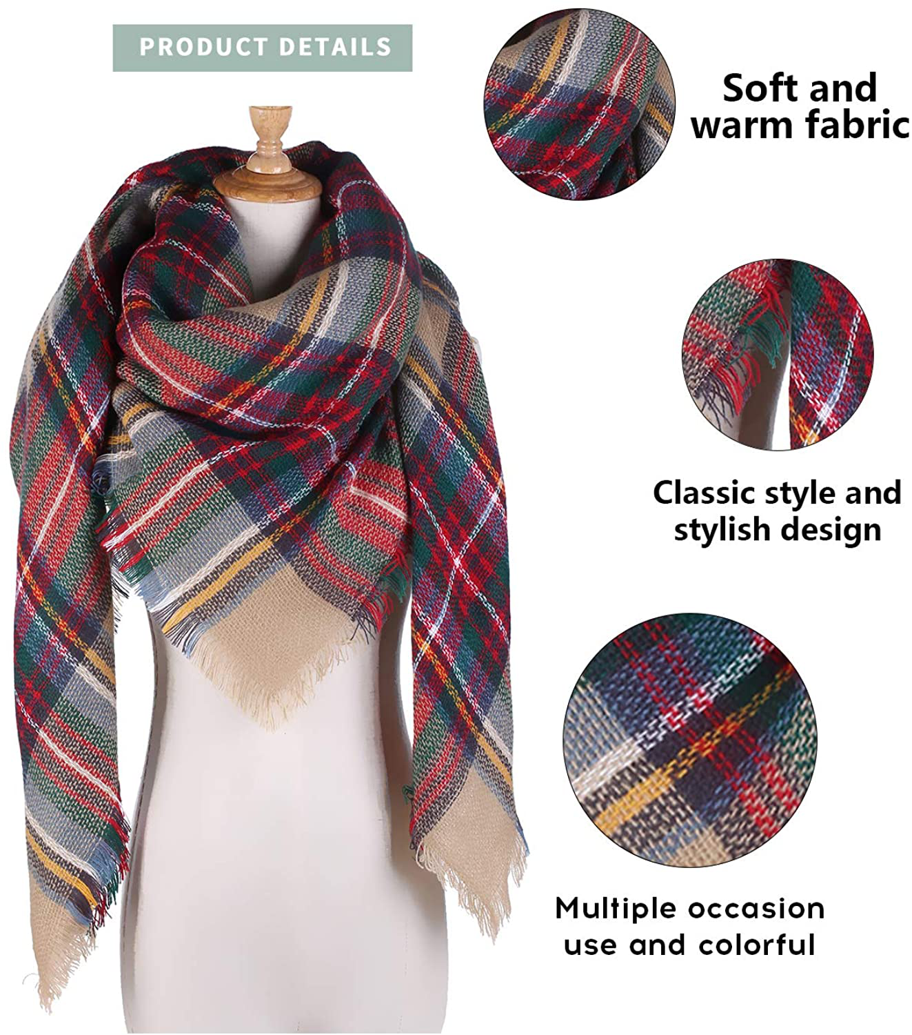 Trendy Plaid Blanket Scarf Women Big Oversized Long Scarves Warm Winter Tartan Checked Shawl Wrap Scarf Gift