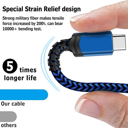 5 Pack (3/3/6/6/10FT) Nylon Braided USB C Fast Charging Cord - Compatible with Samsung Galaxy and more