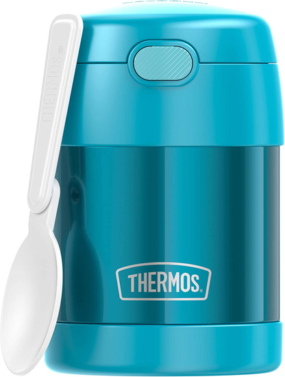THERMOS FUNTAINER 10 Ounce Stainless Steel Vacuum Insulated Kids Food Jar with Folding Spoon, Navy
