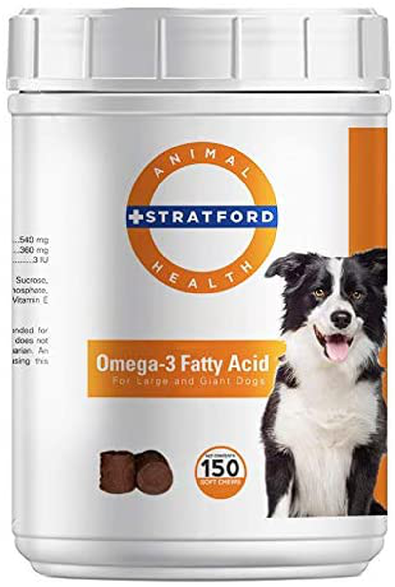 Stratford Pharmaceuticals Omega 3 Fatty Acid Soft Chews Max Strength, Dog Omega 3 Supplement, Soft Chew with Fish Oil for Dogs, Large and Giant Dogs